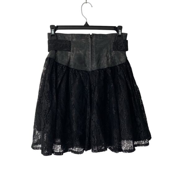 Chia Vintage Lace and Distressed Black Leather High waisted skirt size 6 - Picture 6 of 9
